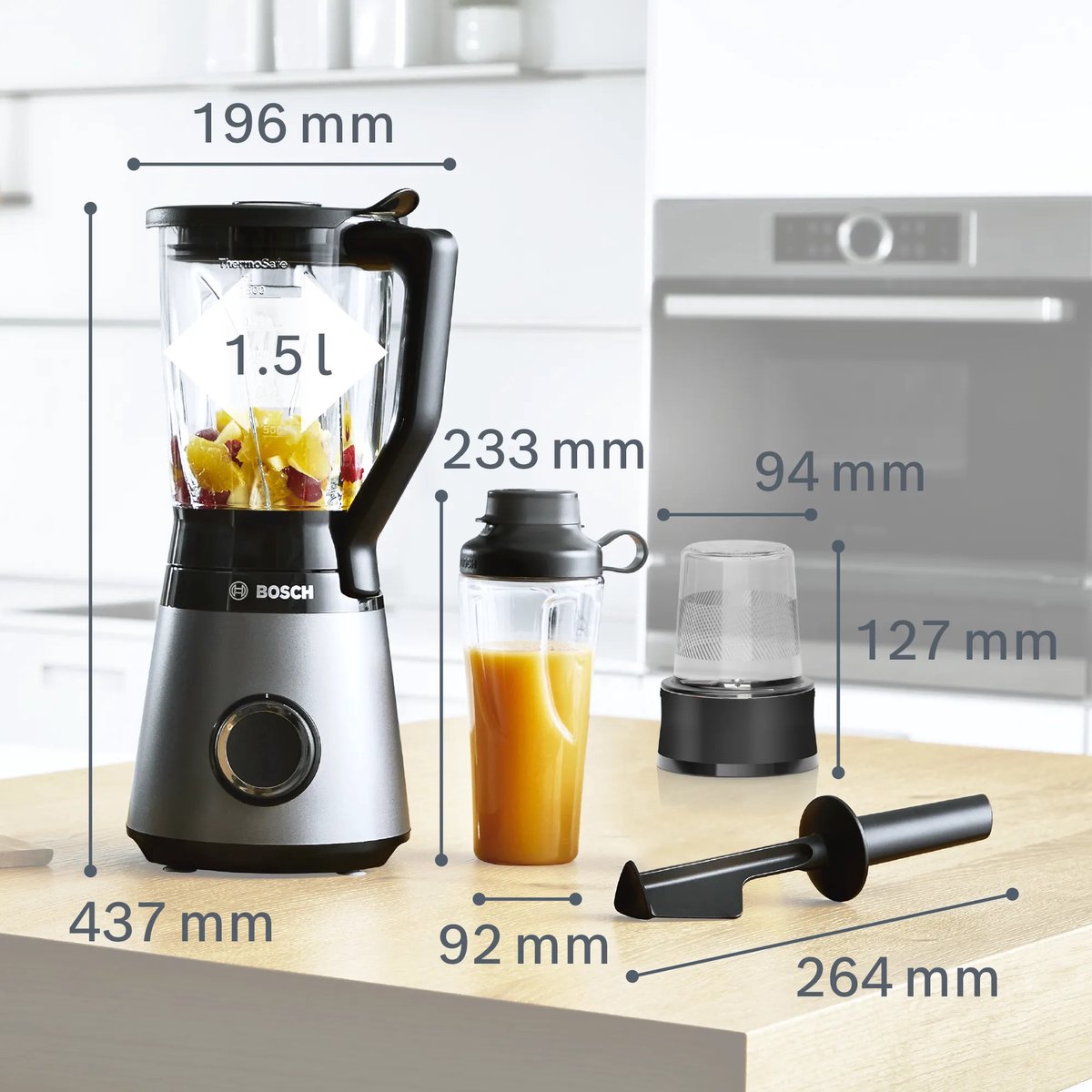 Bosch MMB6177S VitaPower Serie 4 - Blender - Zilver - 1200W - ToGo Bottle 0,6 l, Kunststof hakmolen – foto 4