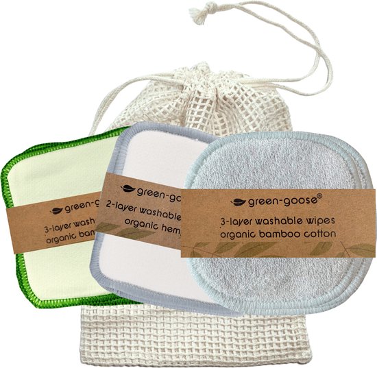 Herbruikbare Wattenschijfjes – Hippyfy - Waszak - Biologische Bamboe en Katoen – Duurzame Gezichtsreiniging - Zero waste – 16 stuks – 8 cm – Wasbare Make-up Reinigingswatten met Waszakje – Waste-Free en Milieuvriendelijke Reiniging - Cadeau voor haar