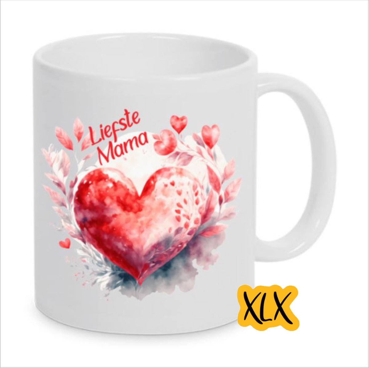 Mok met rood hart liefste mama, Mok met liefste mama, Beker liefste mama, Bedrukte mok,
