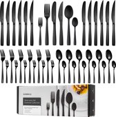 Deleca 6 Persoons Bestekset Essential (36-delig) - Lepels, Messen, Vorken, Steakmessen & Gebaksvorkjes - Vaatwasserbestendig Bestek - Glanzend Zwart / Edelstaal