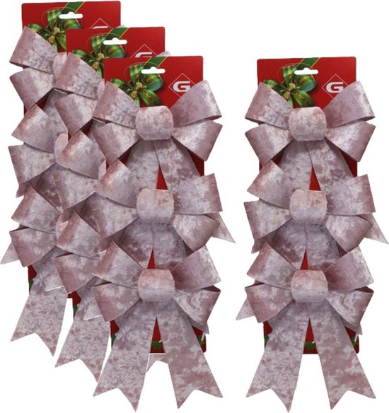 Gerimport Noeuds de décorations de Noël - 12x pcs - velours rose - 12x24 cm - Noeuds pour sapin de Noël