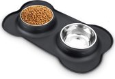 WVspecials - Dubbele voerbak met siliconen mat maat L - Geschikt voor kleine hond of kat - Voerbak hond - honden voerbak , voerbak kat , honden drinkbak , voerbak , placemat houder - Siliconen Dinerset Met RVS Voer en drinkbak - antislip