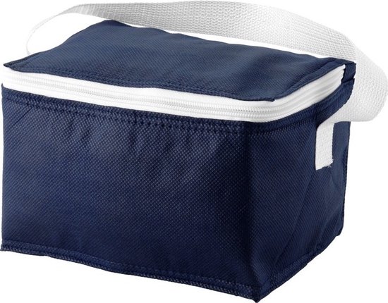 2x stuks kleine koeltas navy/wit 20 cm voor 6/sixpack blikjes - 3,5 liter - Koelboxen/koeltassen - Lunchtrommel van Merkloos — afbeelding 2