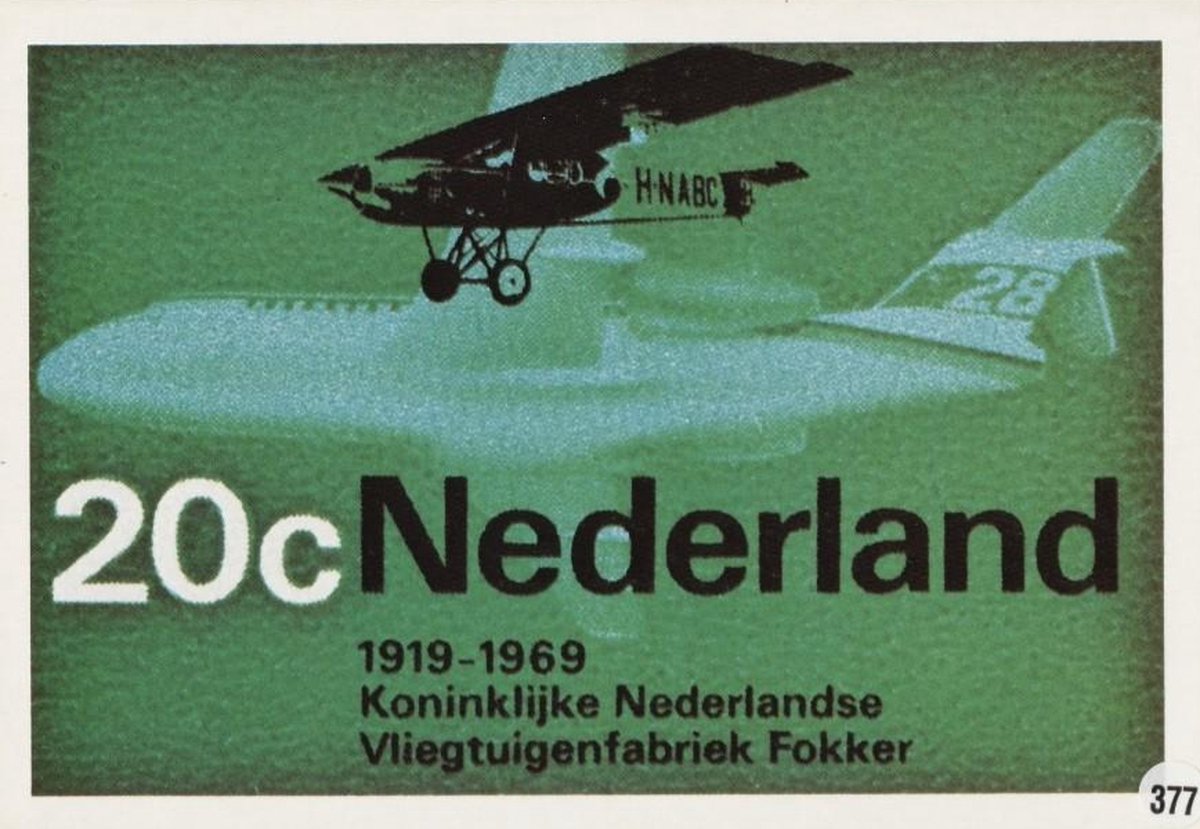 Briefkaart met afbeelding Fokker F2 en F28 postzegel