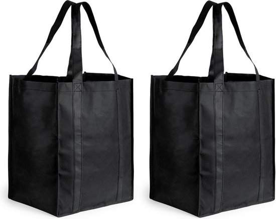 Boodschappen tas/shopper BIGGY - 4x stuks - zwart - 38 x 33 x 25 cm - Stevige boodschappentassen/shopper bag