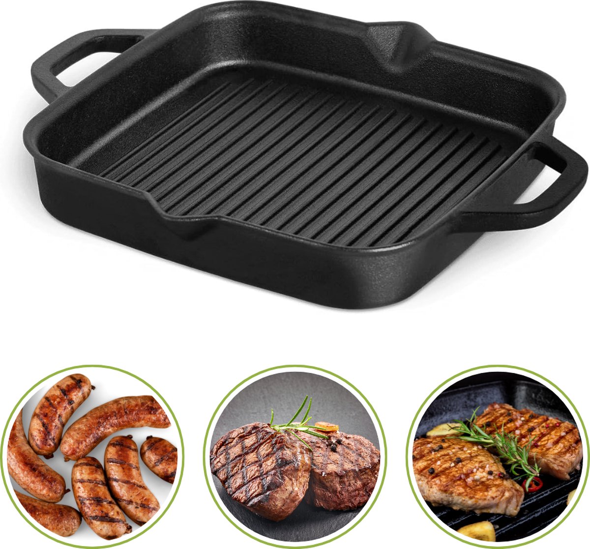 White-label Grillpan Inductie Grillpannen Gietijzer BBQ Zwart
