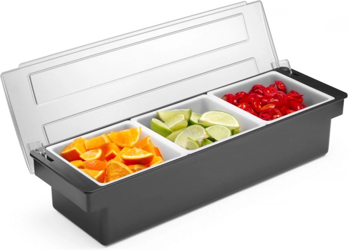 BarUp Bar Garneerunit met 3 Bakjes - Cocktail Ingrediëntenbak - 48x15x(H)10cm