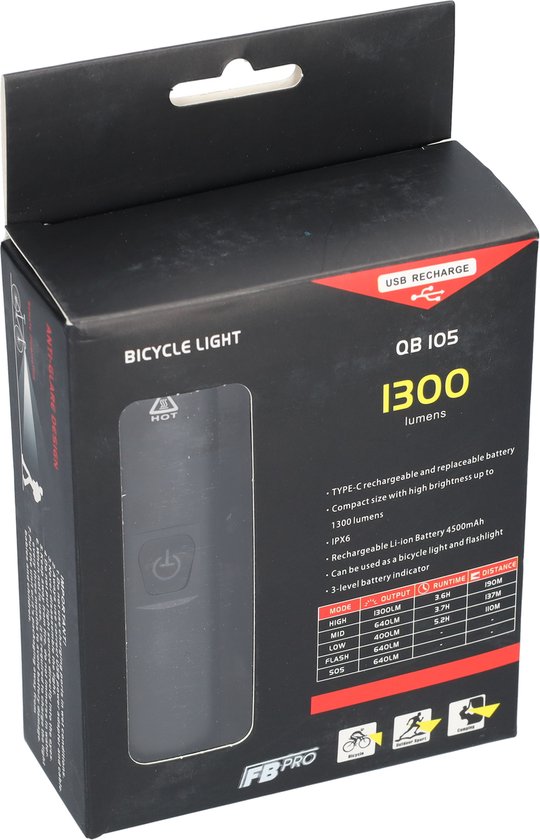 Fietslamp LED - Fietslicht - Bikelight - Voorlicht voor fietsen - Fiets lamp - 1300 Lumen - Fietslampje met Oplader - Met standaard - Oplaadbaar - Zwart — afbeelding 3