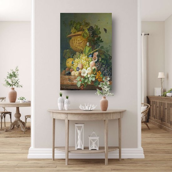 Stilleven met bloemen en vruchten - Eelke Jelles Eelkema wanddecoratie - Fruit schilderijen glas - Glasschilderij Stilleven - Klassiek schilderijen - Schilderij acrylglas - Schilderijen acrylglas 70x105 cm
