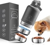 4-in-1 Draagbare Drinkfles / Voerbak voor Honden en Katten - Grijs - Inclusief Voerbak & Waterbak - Roestvrij Staal & BPA-vrij