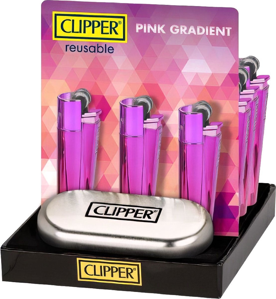 Goedkoopste Clipper - Metal Vuursteen aansteker - Pink Gradient Giftbox