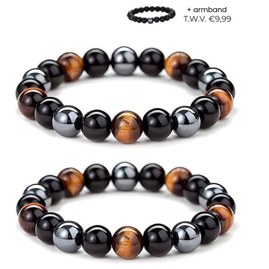 Foto: Duo mix kralen armband heren 2 1 stuks armband mannen natuursteen zwart grijs bruin mannen cadeautjes bracelet