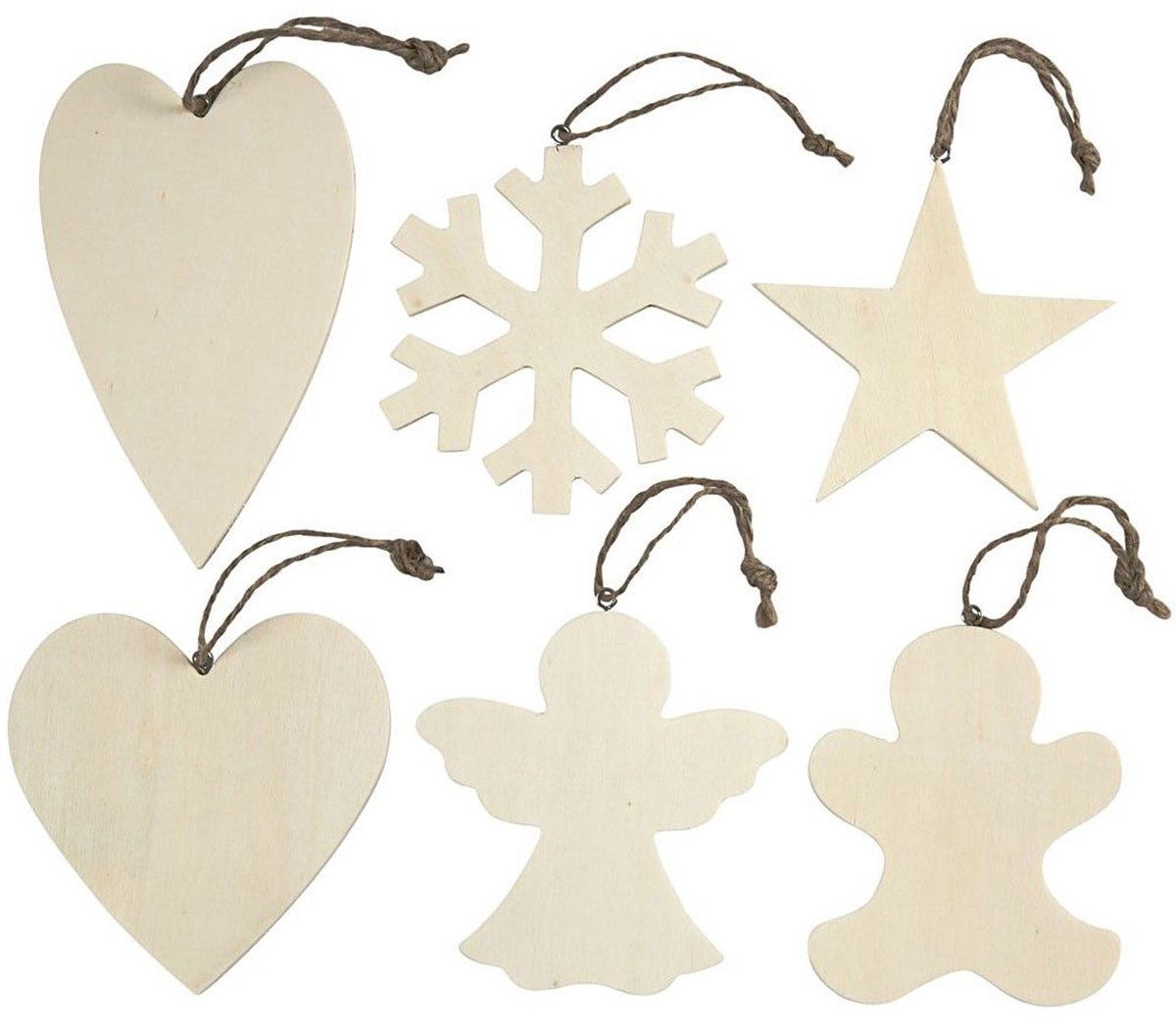 Ornamenten, afm 9-11 cm, dikte 4 mm, 6 stuk