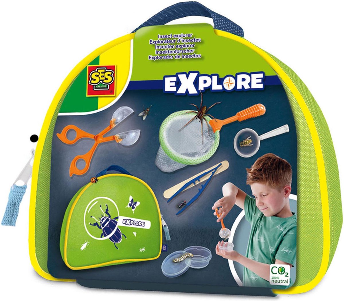 SES - Explore - Insecten explorer - handige koffer met tang, vergrootglas, pincet, bakje en speurkaart