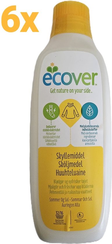 Ecover wasverzachter Glansmiddel 6 x 32/16 wasbeurten 6x 1 liter