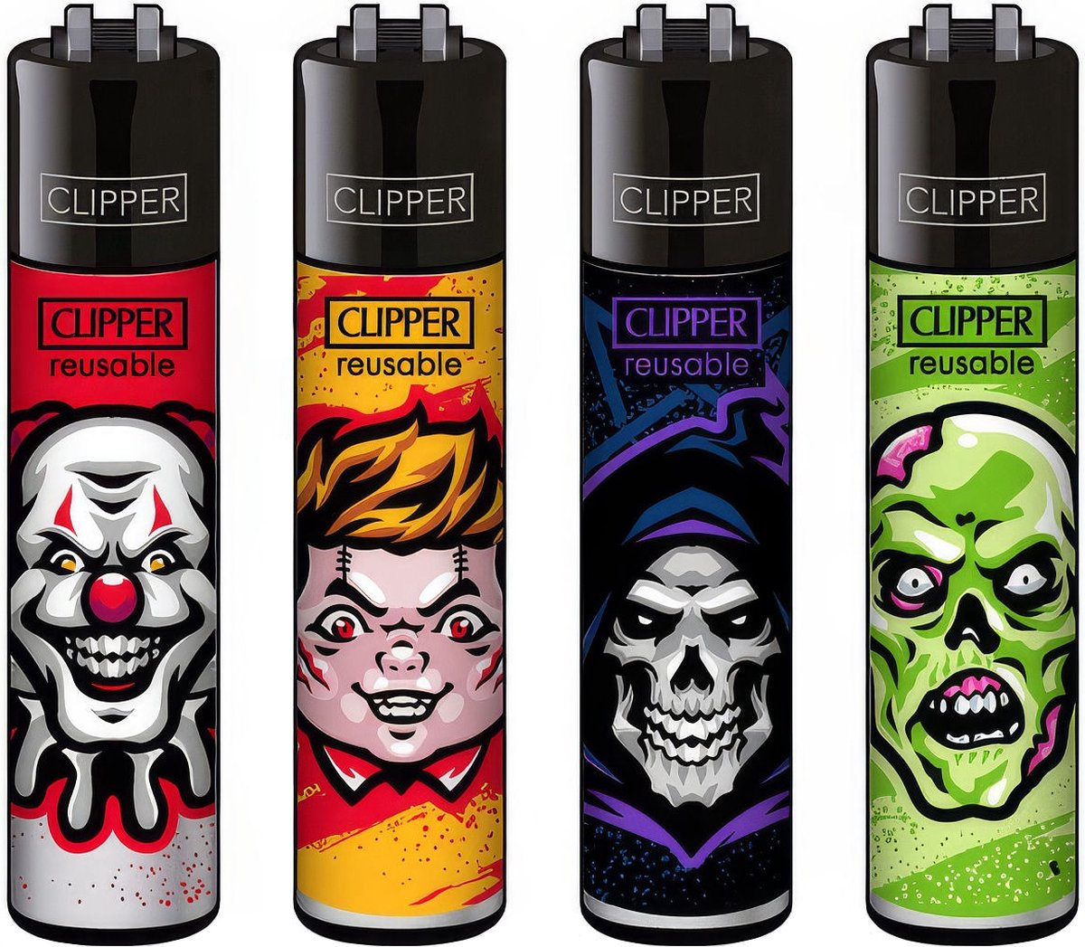 Goedkoopste Clipper Classic Large Aanstekers Horror (4 Stuks