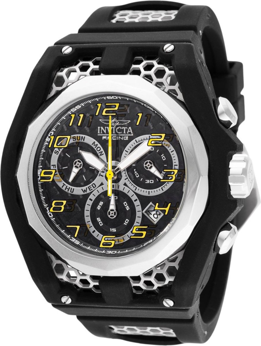 Invicta Racing 47207 Heren Horloge - Waterdicht - Analoog - Quartz Uurwerk - Roestvrij Staal met zwarte Wijzerplaat - 53mm
