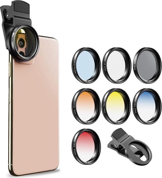 Foto: Mobiele telefoon camera lens set acht in n 37mm lens filter kit 4 graduele kleuren polarizer cpl nd filter clip fotografie lens filters compatibel met iphone samsung smartphone