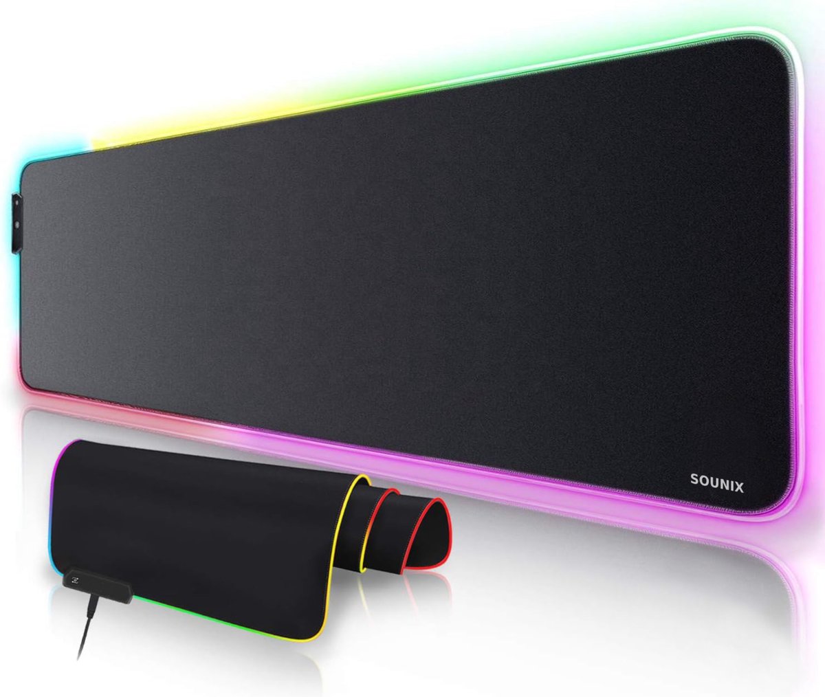 Sounix Gaming Muismat - 90x40 CM - RGB LED Verlichting - Onderlegger - Bureau Onderlegger - Muismat - Bureaumat