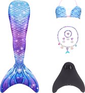 Joya Kids® Galaxy Zeemeerminstaart voor Kinderen | Roze Blauw Mermaid Staart met Monovin | Verkleedkleding meisje | Inclusief Zeemeermin Ketting, oorbellen, ring en Armband | Inclusief bikini top | Maat XL (140)