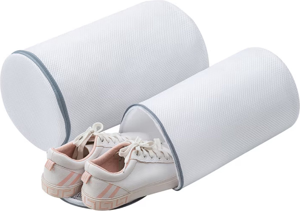 Goedkoopste Set van 2 Schoenenwaszakken 30 X 18 cm en 35 X 21 cm, Waszak met ritssluiting, Wasnet met meerdere beschermingen, Wit, Zelfreinigende schoenen dikke waszak