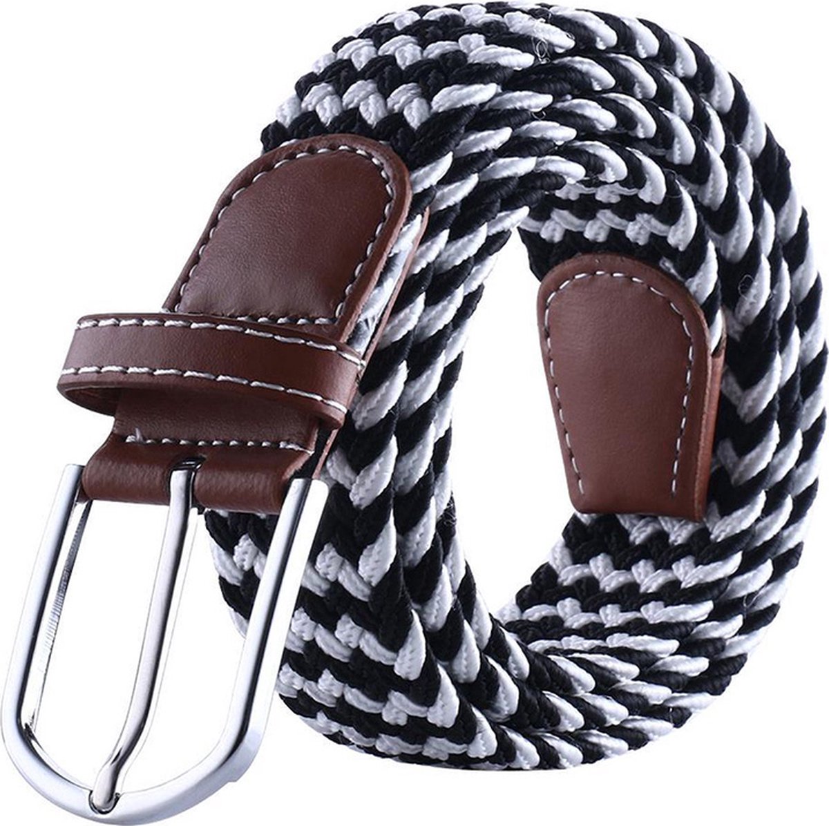 Actie4you® - Elastische Geweven Riem - Gevlochten Riem - Canvas Riem - Unisex - 105CM - Wit Zwart Mix