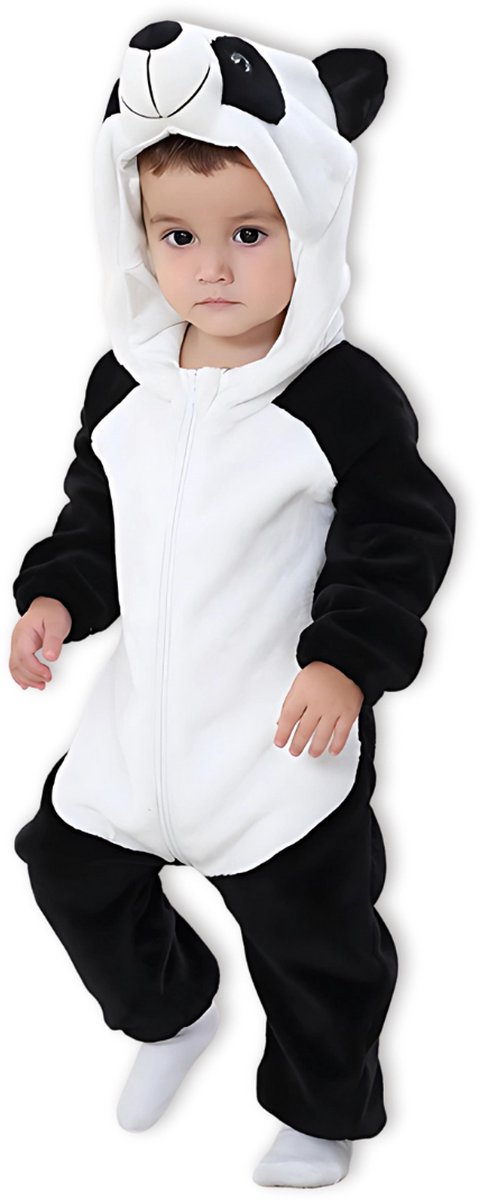 BoefieBoef Dieren Kleuter Onesie Peuter Pyjama Kinderen 2 tot 4 jaar – Verkleedkleding met Luierrits – Carnaval Dierenpak - Kerst en Kraamcadeau - Zacht Flanel - Baby Romper - Boxpak - Jongens - Meisjes - Kruippak - Winterpak - Panda Beer Wit Zwart