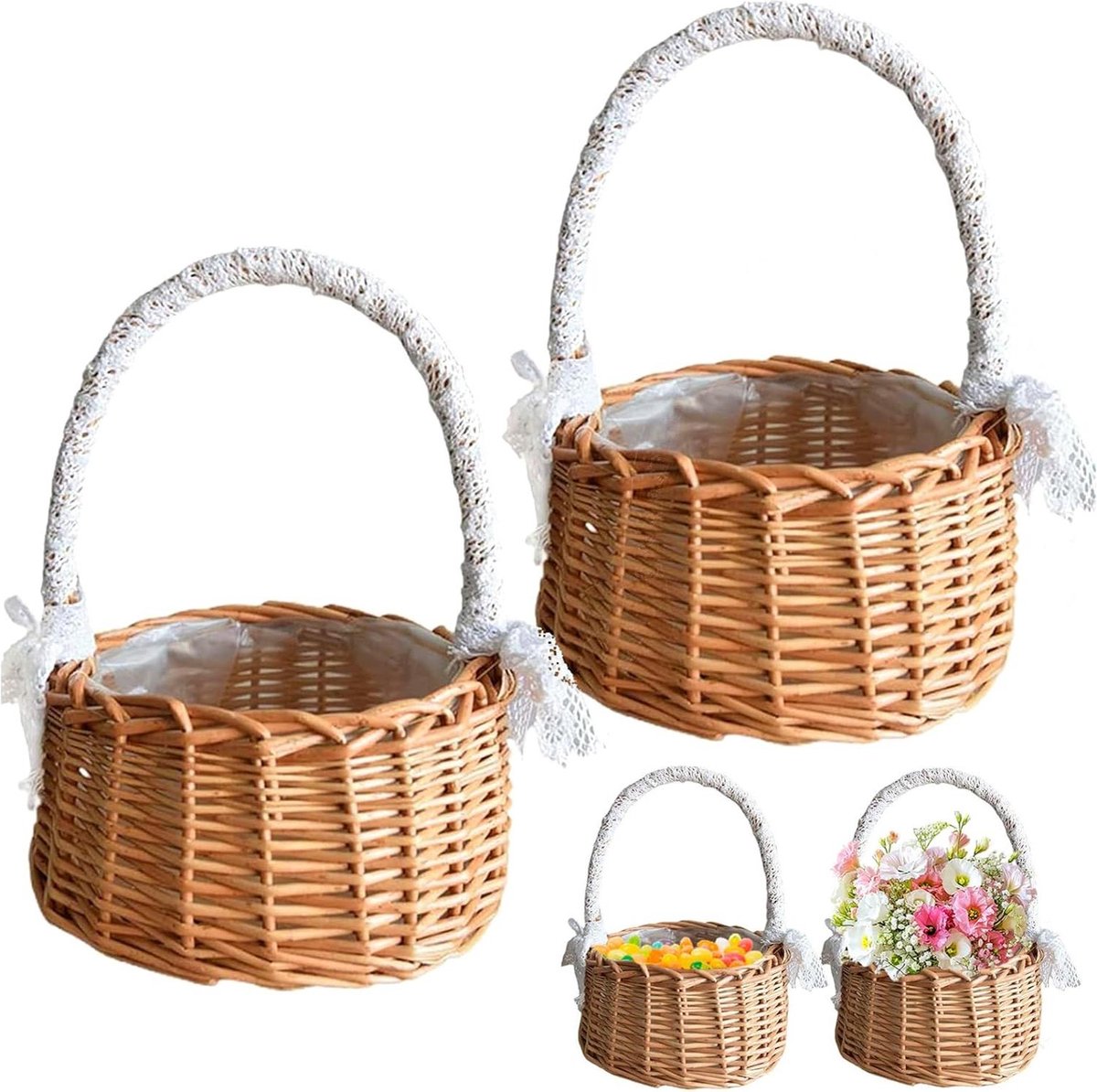 Panier Oeufs De Pâques Beige Chasseur Panier Rond Tressé à La Main
