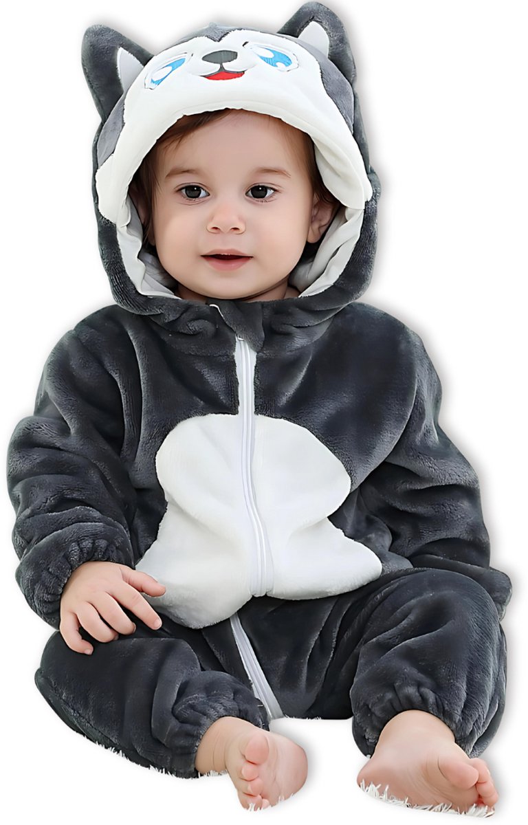 BoefieBoef Dieren Kleuter Onesie Peuter Pyjama Kinderen 2 tot 4 jaar – Verkleedkleding met Luierrits – Carnaval Dierenpak - Kerst en Kraamcadeau - Zacht Flanel - Baby Romper - Boxpak - Jongens - Meisjes - Kruippak - Winterpak - Wolf Hond Dog Animal