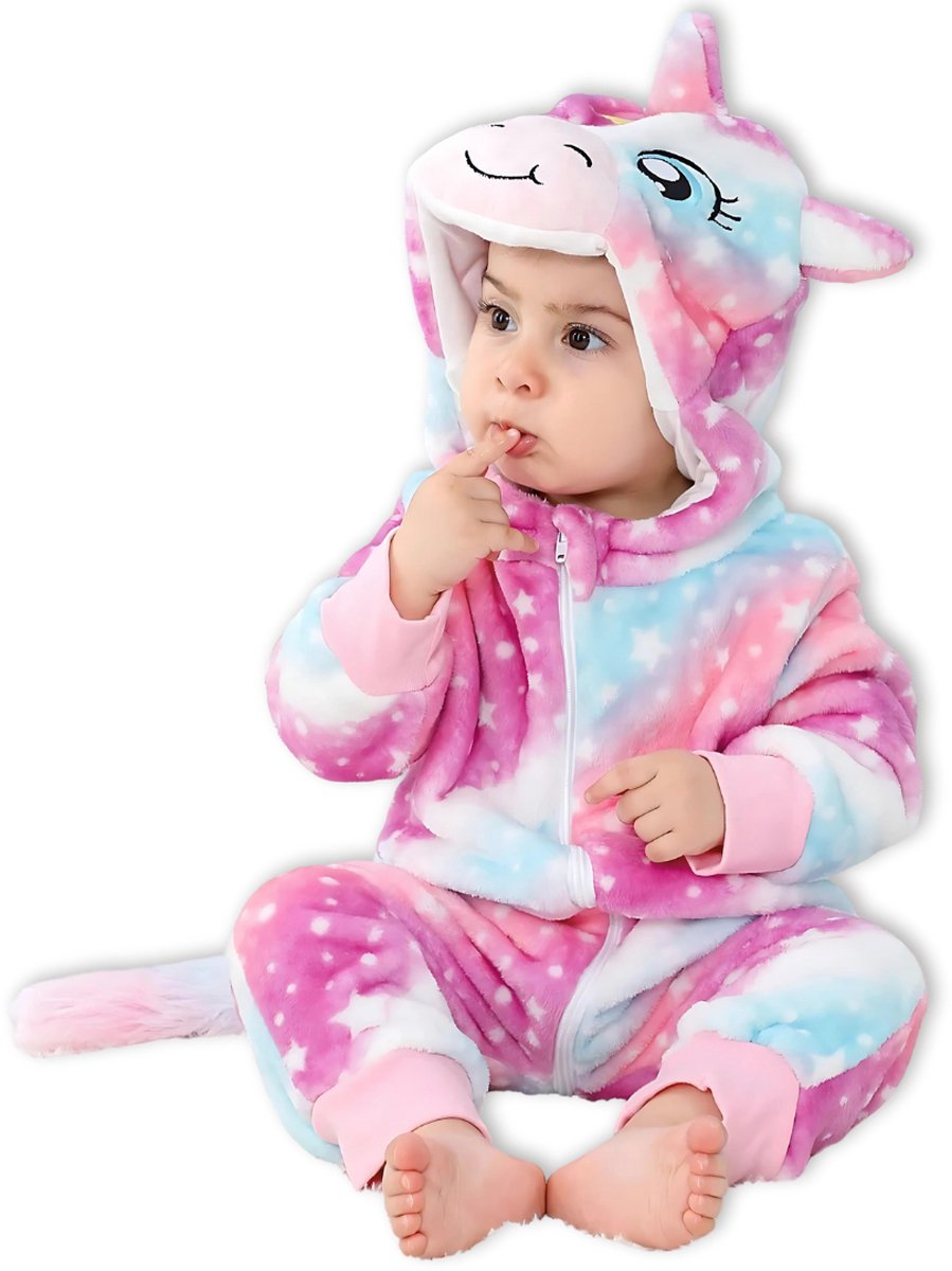 BoefieBoef Dieren Kleuter Onesie Peuter Pyjama Kinderen – Verkleedkleding met Luierrits – Carnaval Dierenpak - Kerst en Kraamcadeau - Zacht Flanel - Baby Romper - Boxpak - Jongens - Meisjes - Kruippak - Winterpak - Eenhoorn Unicorn Roze — afbeelding 8