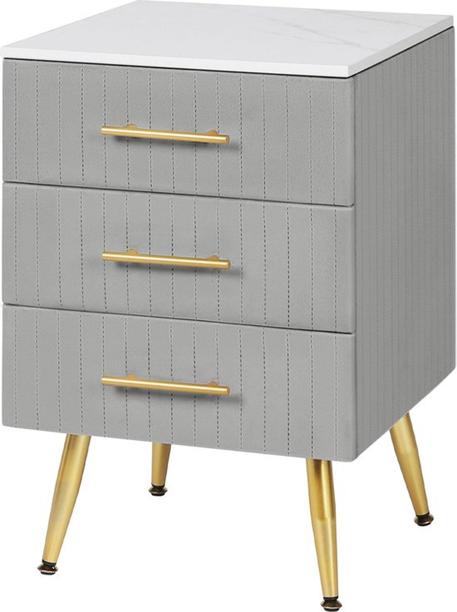 Thuys – Nachtkastje – Salontafel – 3 Lades – Bijzettafel – Fluweel – Voor Slaapkamer & Woonkamer – Modern Design – Grijs