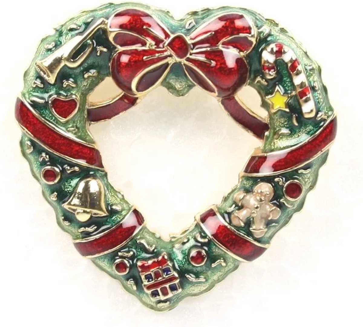 Broche Kerstkrans (hartvorm) 4,3x1,2x4,2cm