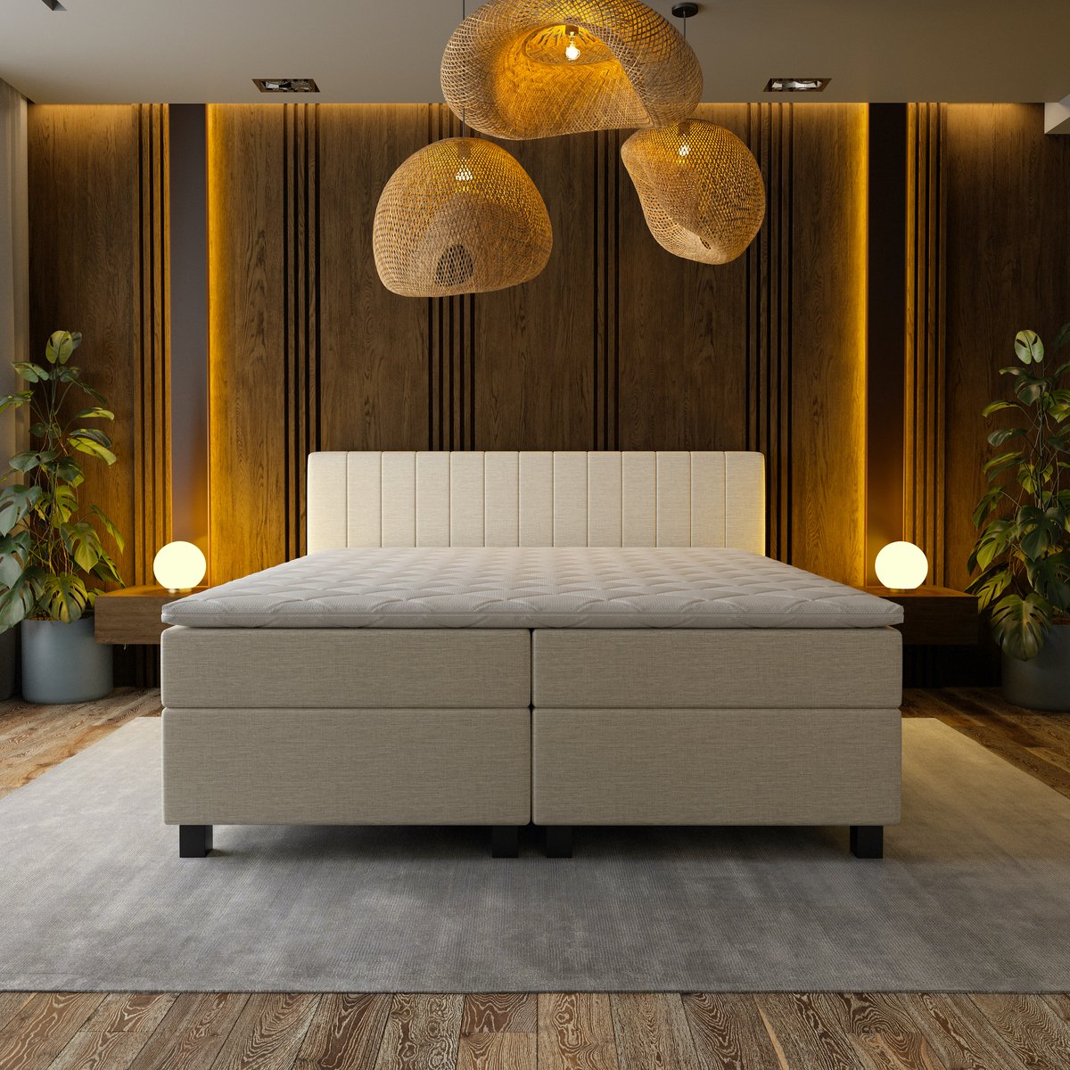 Mörgenn Boxspring Douze - Pocketvering, 12-baans hoofdbord, 66cm thumbnail 6