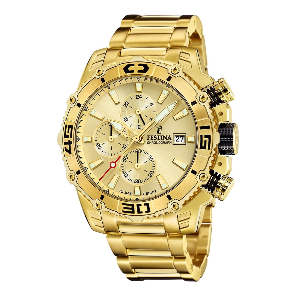 Festina F20492-1 Heren Horloge - Chronograaf - Mineraalglas - Roestvrijstaal-Staal - Ø 48.5 mm - Quartz - Vouw-Vlindersluiting - 10 ATM (zwemmen)