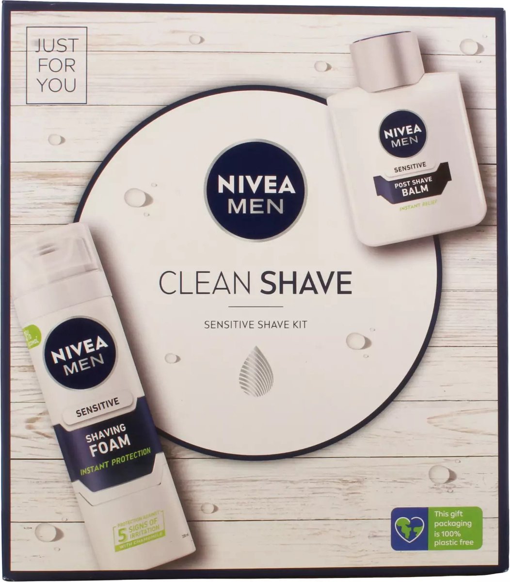 Goedkoopste Nivea Men Giftset Clean Aftershave Balsem 100 ml Sensitive Sensitive Scheerschuim 200