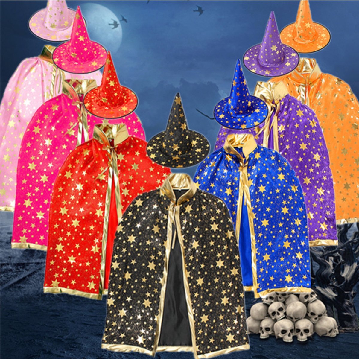 Joya Kids® Tovenaars Cape en Hoed Roze | Halloween Verkleedset als Tovenaar | Verkleedkleding | Cape en Muts set Merlijn | Roze — afbeelding 4