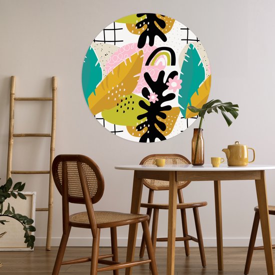 WallCircle® - Cercle de papier peint 100x100 cm - Stickers muraux Feuille - Jungle - Motifs - Cercle mural - Accessoires chambre enfant - Décoration chambre bébé - Cercle mural autocollant