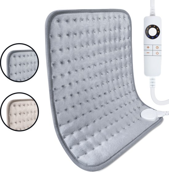 STAUS&BACH HeatMat - Elektrisch warmtekussen (100W) met 6 warmtestanden en timer (30, 60 en 90 minuten) - Wasbaar - 30 x 40 cm fleece heating pad - Verwarmingskussen voor nek, schouder, rug, buik (periods) en voeten - Grijs