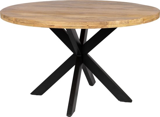 Foto: Zita home eettafel model lux rond 110cm mangohout metalen zwarte poot 4cm dik blad matrix poot