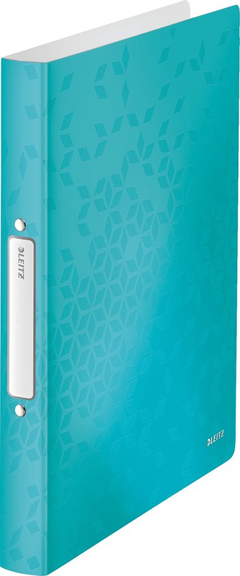 Classeur turquoise A4 avec motif géométrique.
