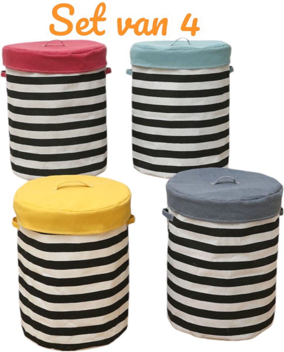 Goedkoopste Gestreepte, zelfklevende emmer met deksel , wasmand met deksel, opbergmand met deksel, 35cm 45cm , 43 Litre 4 , Set van 4.