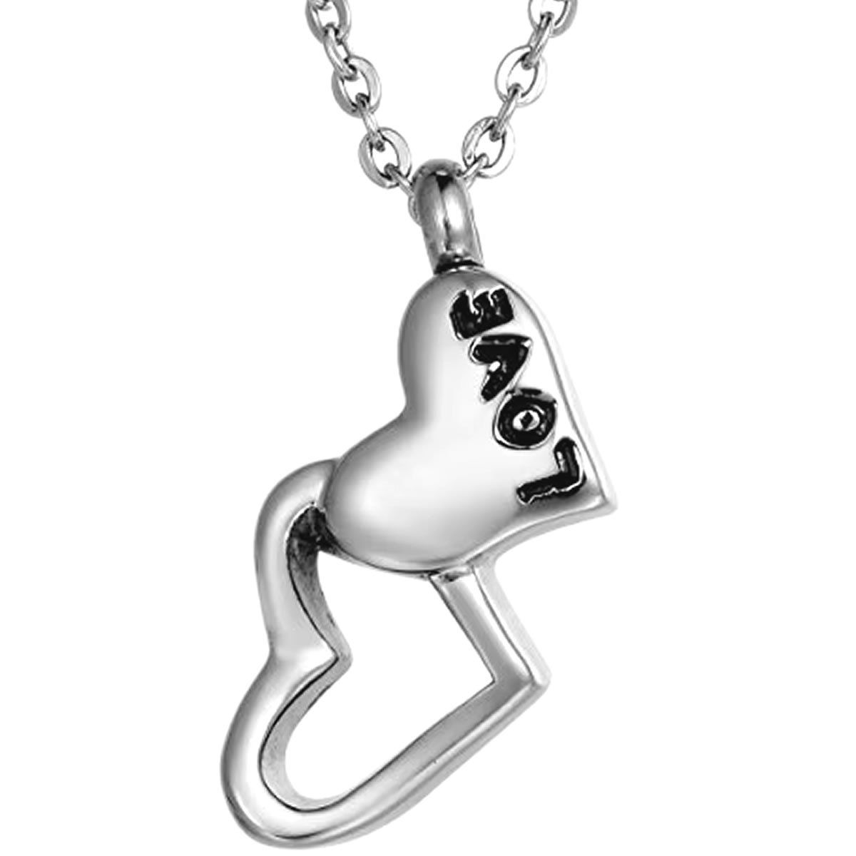Ashanger - Urn - Dubbel Hart met Love - en Verstelbare Ketting 46 - 52cm - Stainless Steel