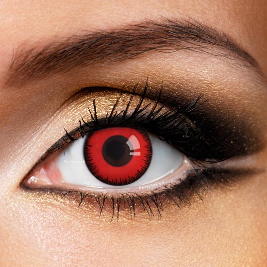 Partylens® kleurlenzen - Magic Red - zachte jaarlenzen met lenshouder - Halloween rode contactlenzen