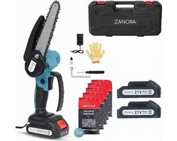 Zanora® Garden – Mini Kettingzaag – 15 cm Zaagblad – 2 Accu’s – 21V – Incl. 5 Kettingen