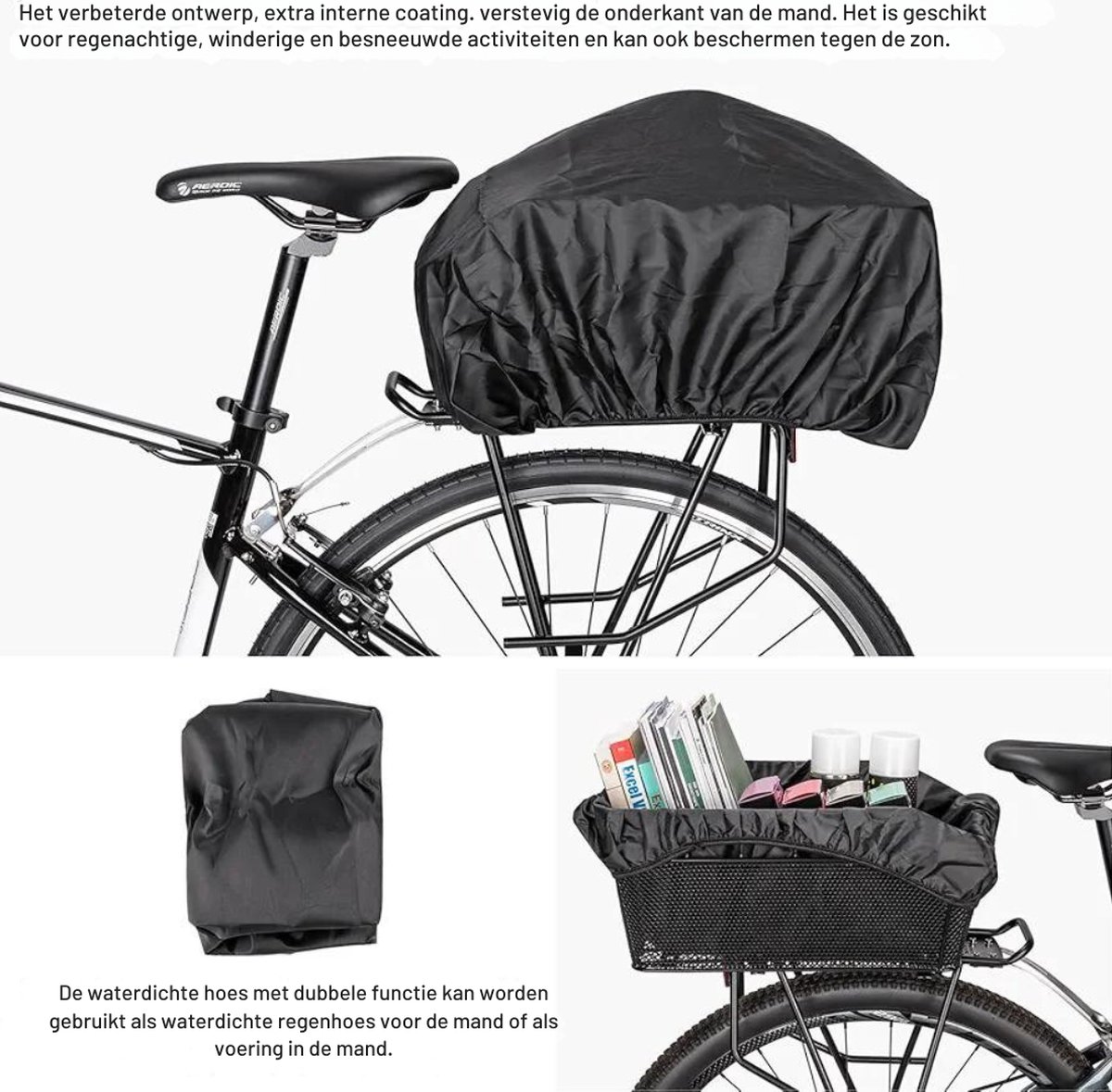 TINMAGI Fietsmand achter, fietsmand, achterste mand van metaal met laadnet en dikke voering, bagagedrager voor fiets achter, voor de meeste fietsen en elektrische fietsen