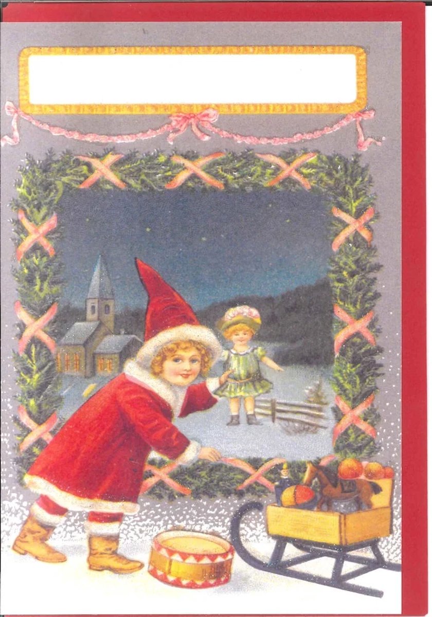 Dubbele kaart m envelop Kerstvrouw m cadeauGlitter 11,5x17cm