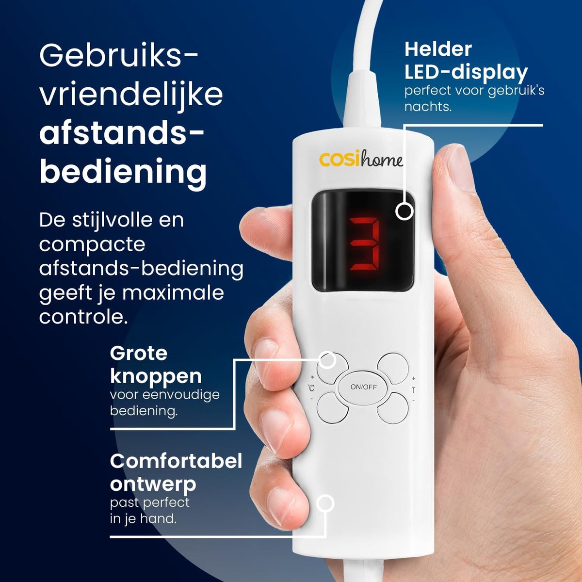 Afbeelding 3 van Cosi Home – Luxe Elektrische Deken van Kunstbont – 180 x 130 cm Warmtedeken met 9 Warmtestanden, 9-Uurs Timer en Oververhittingsbeveiliging – Machinewasbaar – Grijs