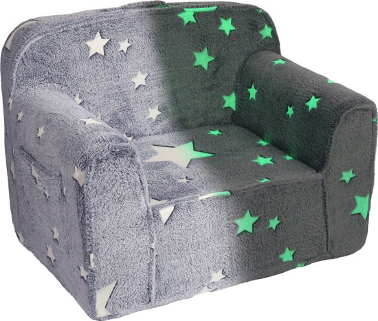 Kinder Zitzakstoel - 61x45x45cm Lichtgevende Kleuterstoel- Kinderbank - Afneembare & Uitwasbare hoes - Grijs