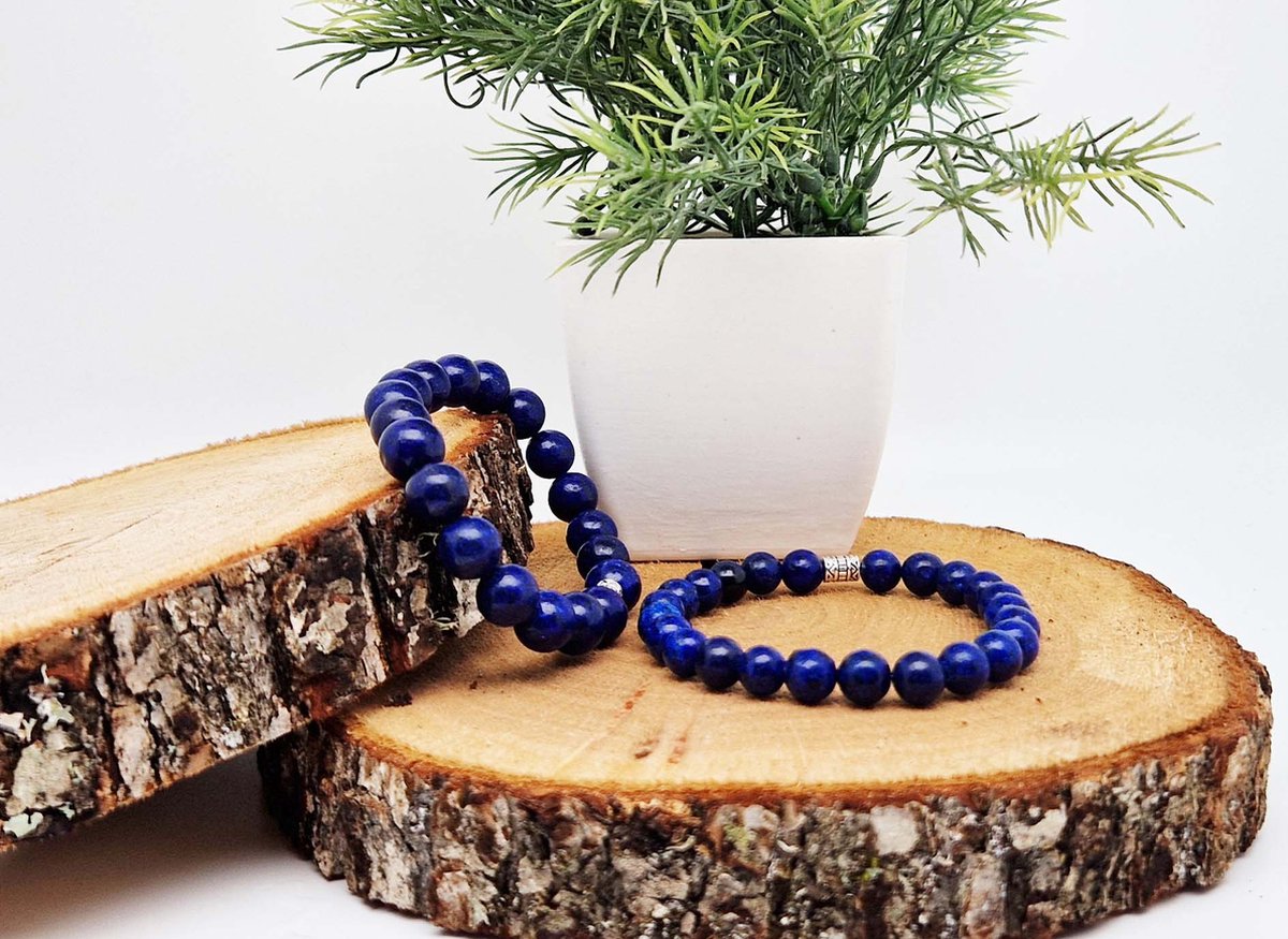 Handgemaakte Klassieke natuurstenen armband “ Azuur ” - 8 mm diameter van de korrel- Diameter armband 20 cm - Een mooi cadeau voor familie en vrienden