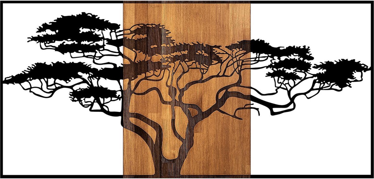Asir - Decoratief houten wandaccessoire - Zwart & Okkernoot - 147 x 3 x 70 cm
